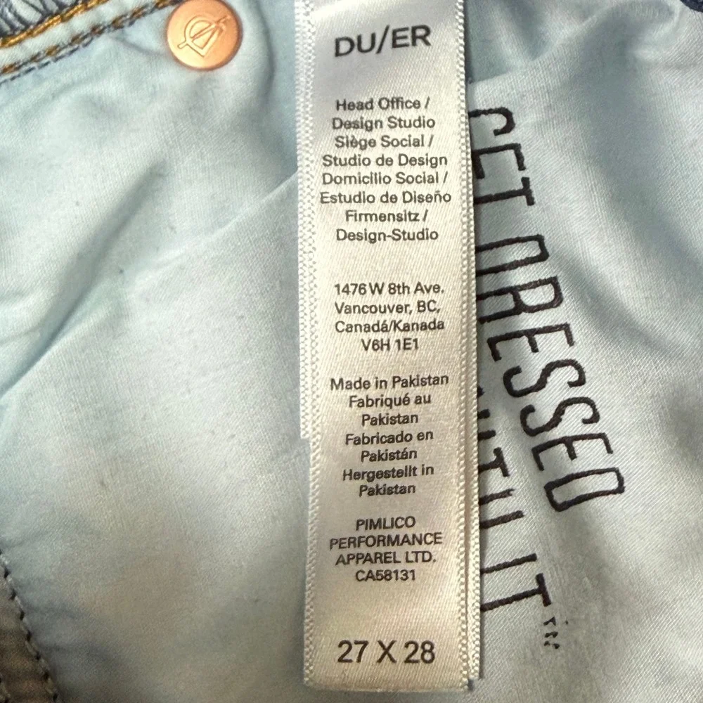 DU/ER Performance Jeans Men 27x28 (30x27) Blue Slim Fit Coolmax Stretch WFLR5001